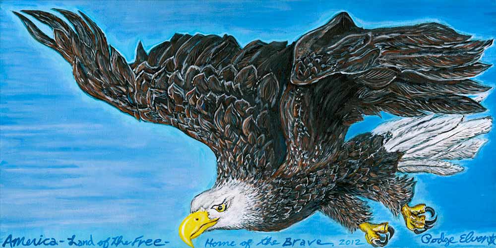 EAGLE IN FLIGHT- LAND OF THE FREE HOME OF THE BRAVE