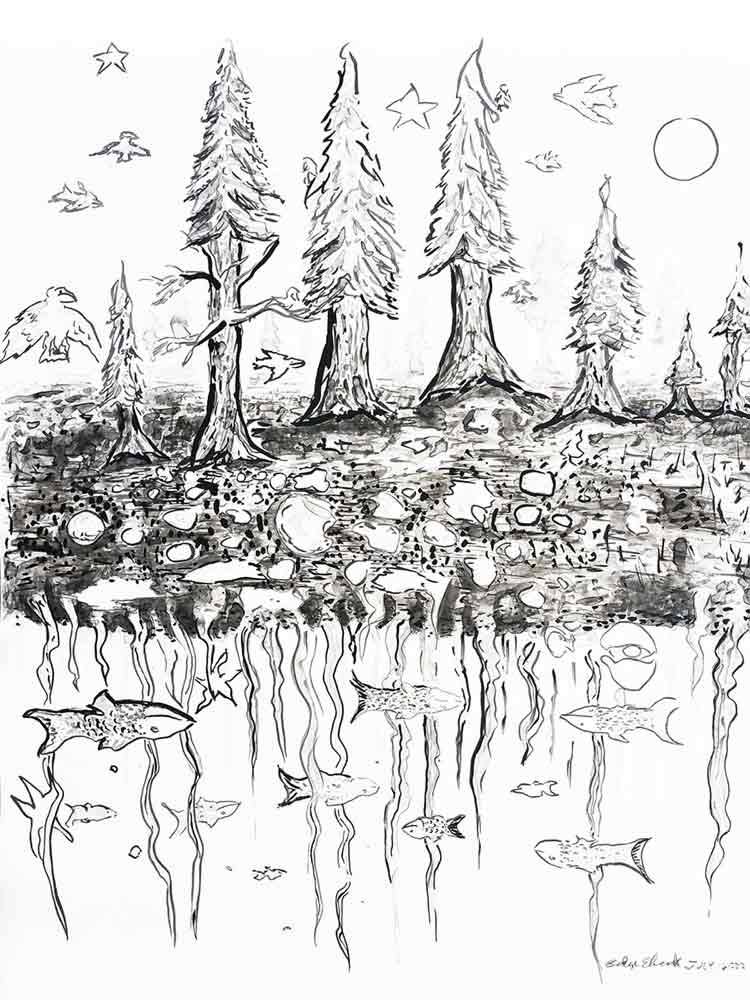 "ABOVE AND BELOW" - SUMI INK - ORIGINAL ALASKA ART