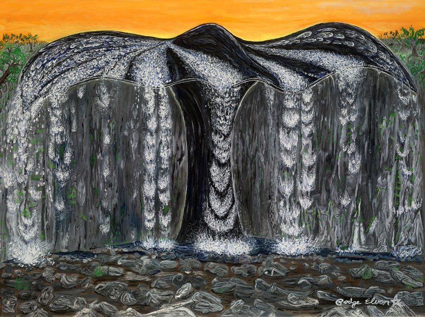 Tail Of Life - Whale Tale Waterfall 30 by40 Inch Original Oil Painting on 1.5 Inch Wood Bars - Celebrated Hawaii Art Paintings, Limited Edition Prints - 